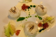 Scallops with apple and trout caviar